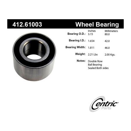 Centric Premium Double Row Wheel Bearing, Parts 412.61003